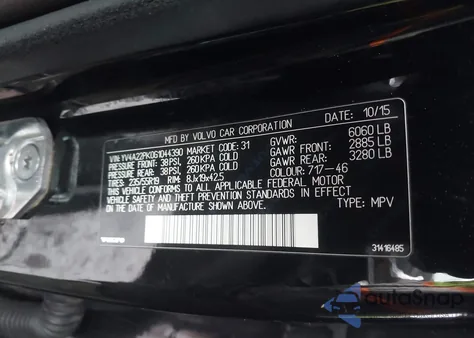 2016 Volvo Xc90 T6 Momentum from USA, damaged, VIN YV4A22PK0G1044390